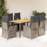 VidaXL Set mobilier de grădină cu perne, 7 piese, gri, poliratan