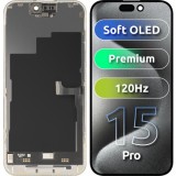 Cumpara ieftin Display cu Touchscreen MP compatibil cu Apple iPhone 15 Pro, cu Rama, Versiune Premium Soft OLED FHD 120Hz, Negru