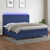 Cumpara ieftin Pat cu arcuri, saltea și LED, albastru, 200x200 cm, textil