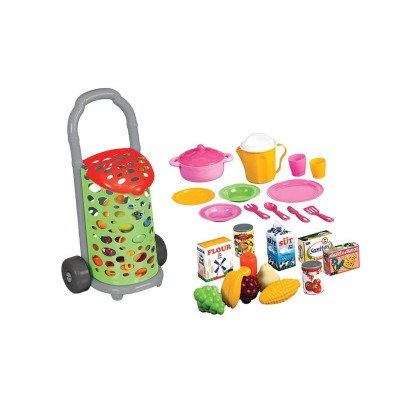 Set Jucarii Carucior de piata cu alimente si accesorii, Plastic, ATU-089838 foto