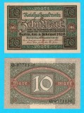 Germania (p#67) 10 Mark 1920 aUNC 'Reichsbanknote' serie: Q.9771430; (ROG CITITI DETALIILE!)
