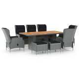 vidaXL Set mobilier exterior cu perne, 9 piese, gri deschis, poliratan