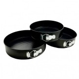 Set 3 Tavi Rotunde Teflonate Baza Detasabila Prajituri Torturi, Aluminiu, Negru, 28cm, Compatibil Masina Spalat Vase