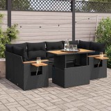VidaXL Set canapele grădină perne 7 piese negru, poliratan/lemn acacia 3327562