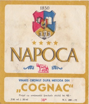 Eticheta Cognac Coniac Napoca ND(1974) foto