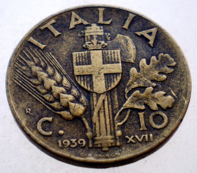 1.762 ITALIA WWII VITTORIO EMANUELE III 10 CENTESIMI 1939 R foto