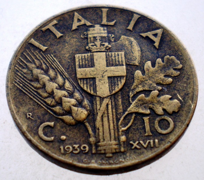 1.762 ITALIA WWII VITTORIO EMANUELE III 10 CENTESIMI 1939 R