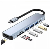 Adaptor USB Type-C 7-in-1 pentru Macbook Pro si Air/ Chromebook, argintiu, Elmhurst