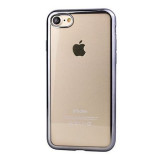 Capac pt iPhone 7 / 8, TPU transparent cu margini electroplacate gri inchis