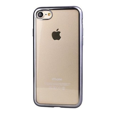 Capac pt iPhone 7 / 8, TPU transparent cu margini electroplacate gri inchis foto