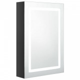 Dulap de baie cu oglindă și LED, negru strălucitor, 50x13x70 cm