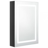 Dulap de baie cu oglinda si LED, negru stralucitor, 50x13x70 cm