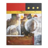Tablou abstract pictat manual, Calatorie prin spatiu, 60x50cm ulei pe panza in relief efect 3D, gata de agatat pe perete