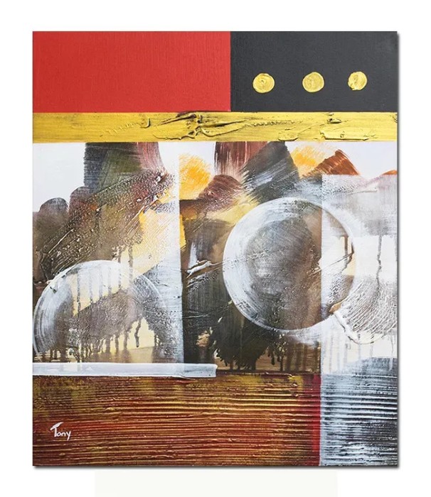Tablou abstract pictat manual, Calatorie prin spatiu, 60x50cm ulei pe panza in relief efect 3D, gata de agatat pe perete