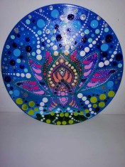 Mandala albastra albastru rotunda rotund pictat manual floare de lotus pictura in puncte decor perete pe disc vinil 12? foto