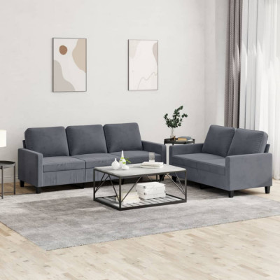 vidaXL Set de canapele cu perne, 2 piese, gri &amp;icirc;nchis, catifea 3201517 foto