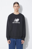 New Balance bluza Stacked Logo French barbati, culoarea negru, cu imprimeu, MT41500BK