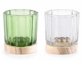 Cumpara ieftin Set 2 candele sticla lemn 8.5x10 cm