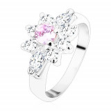 Cumpara ieftin Inel argintiu, floare strălucitoare din zirconii transparente și violet-deschis - Marime inel: 49