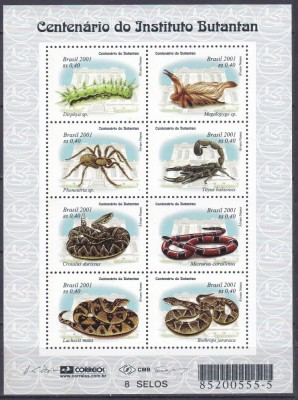 DB1 Fauna Serpi Arahnide Omizi 2001 Brazilia MS MNH foto