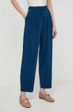 Max Mara Leisure pantaloni femei, culoarea bleumarin, fason chinos, high waist 2416780000000