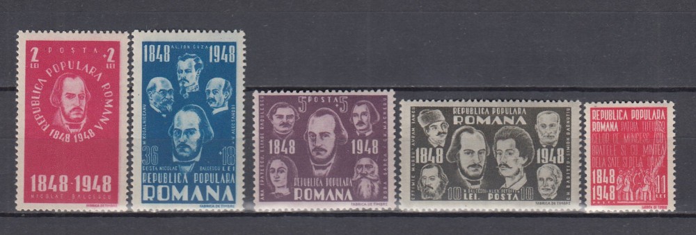 ROMANIA 1948 LP 236 CENTENARUL REVOLUTIEI DE LA 1848 SERIE MNH arhiva