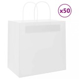 vidaXL Pungi de h&acirc;rtie 50 buc cu m&acirc;nere albe 26x17x25 cm