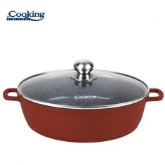 Cratita din aluminiu Heinner Calabria, 11 l, 40 x 9.8 cm, capac, interior marmorat