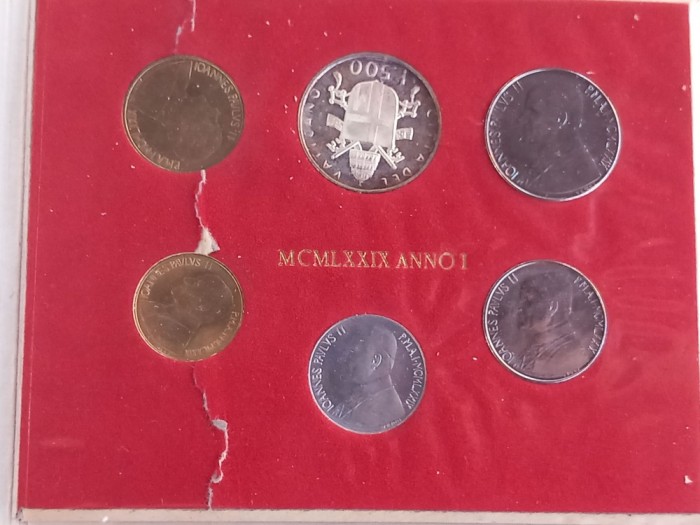 SET MONETAR VATICAN - 1979 - 10, 20, 50, 100 SI 200 LIRE + 500 LIRE ARGINT - PAPA IOAN PAUL AL II-LEA, MONEDE UNC