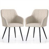 Set 2 Scaune Dining Tapitate Luxano Bej, Cadru Metalic Negru, Tesatura Lumos, 54x58x82 cm