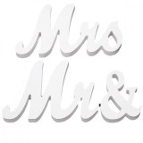 Decor pentru masa, flippy, model mr&amp;mrs, tematica nunta, 10x20 cm, alb