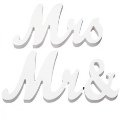 Decor pentru masa, flippy, model mr&amp;mrs, tematica nunta, 10x20 cm, alb
