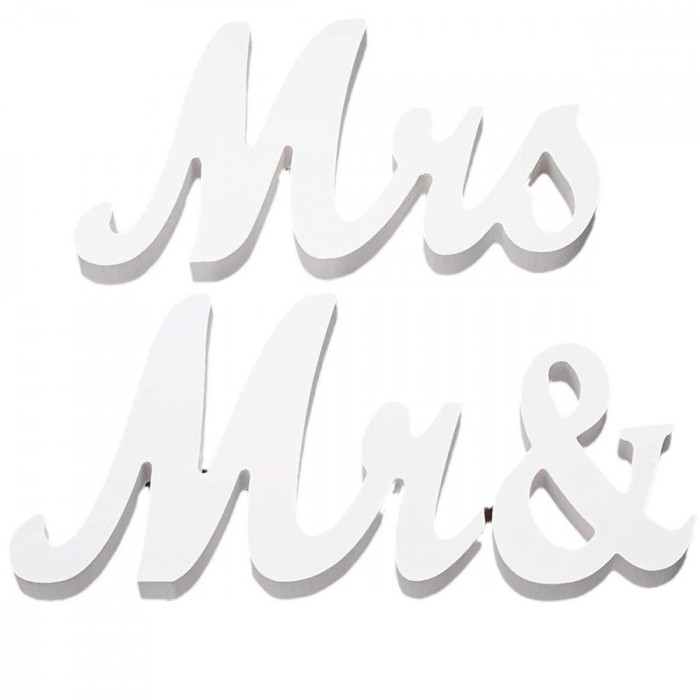 Decor pentru masa, flippy, model mr&amp;mrs, tematica nunta, 10x20 cm, alb