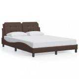 VidaXL Cadru de pat cu tăblie, maro, 140x200 cm, piele ecologică
