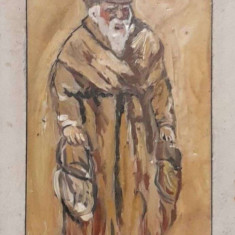 tablou vechi Portret, ulei pe carton 22x14 cm paspartu deteriorat Ion Podesva