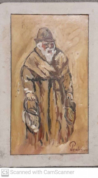 tablou vechi Portret, ulei pe carton 22x14 cm paspartu deteriorat Ion Podesva