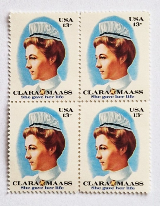 4 timbre Statele Unite bloc de 4 val. MNH 1976 CLARA MAASS _ Scott 1699