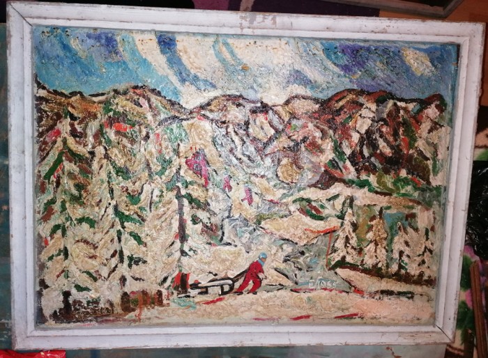 TABLOU VECHI PICTURA ULEI PE CARTON NESEMNAT ,ANII 65