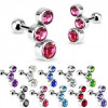 Pereche de piercing-uri din oțel pentru ureche, trei zirconii rotunde, diverse culori - Culoare zirconiu piercing: Roșu - R