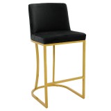 Cumpara ieftin Scaun de bar inaltime medie Impartial picioare din metal auriu - negru catifea
