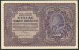 Q434 POLONIA 1000 MAREK 1919 aUNC fara pliuri sau indoituri, doar un colt indoit