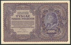 q434 POLONIA 1000 MAREK 1919 aUNC fara pliuri sau indoituri, doar un colt indoit