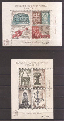 Spania 1975-Expozitia Internationala Filatelica ESPANA &amp;#039;75,2 colite,MNH/MH foto