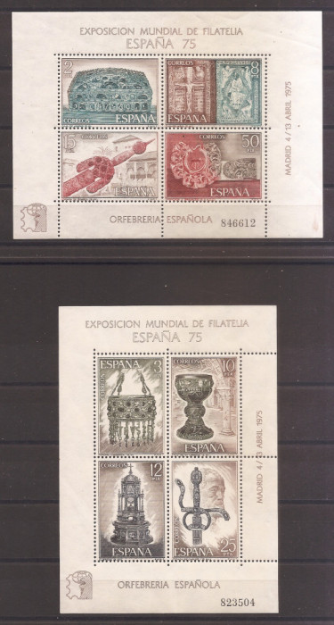 Spania 1975-Expozitia Internationala Filatelica ESPANA &#039;75,2 colite,MNH/MH