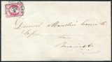 1868 , Lp 24 a , Plic circulat R. SARAT 28/4 BUCURESCI 30/4 , francat cu o marca 18 BANI carmin