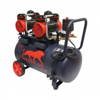 Compresor aer 50L fara ulei silentios, 2 motoare 4 cilindri 1.5KW/2CP, presiune maxima 8 bar, volum aer aspirat 170L/min