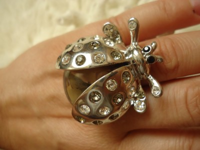 INEL DAMA GARGARITA BUBURUZA INOX ARGINTIU CROMAT PIETRE SWAROVSKI ALBE GRI foto