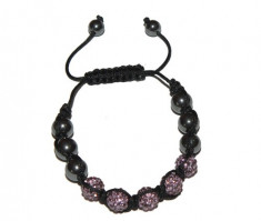 Bratara Shamballa cu cinci cristale roz fuchsia si hematit..OFERTA !! foto