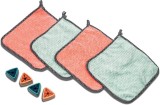 Set de 4 lavete cu suport GEO BULNES GB, microfibra, verde/roz, 25 x 25 cm