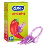 Inel vibrator pentru penis DUREX Intense Little Devil Ring, din silicon, pentru &icirc;mbunătățirea performanțelor sexuale, culoare roz